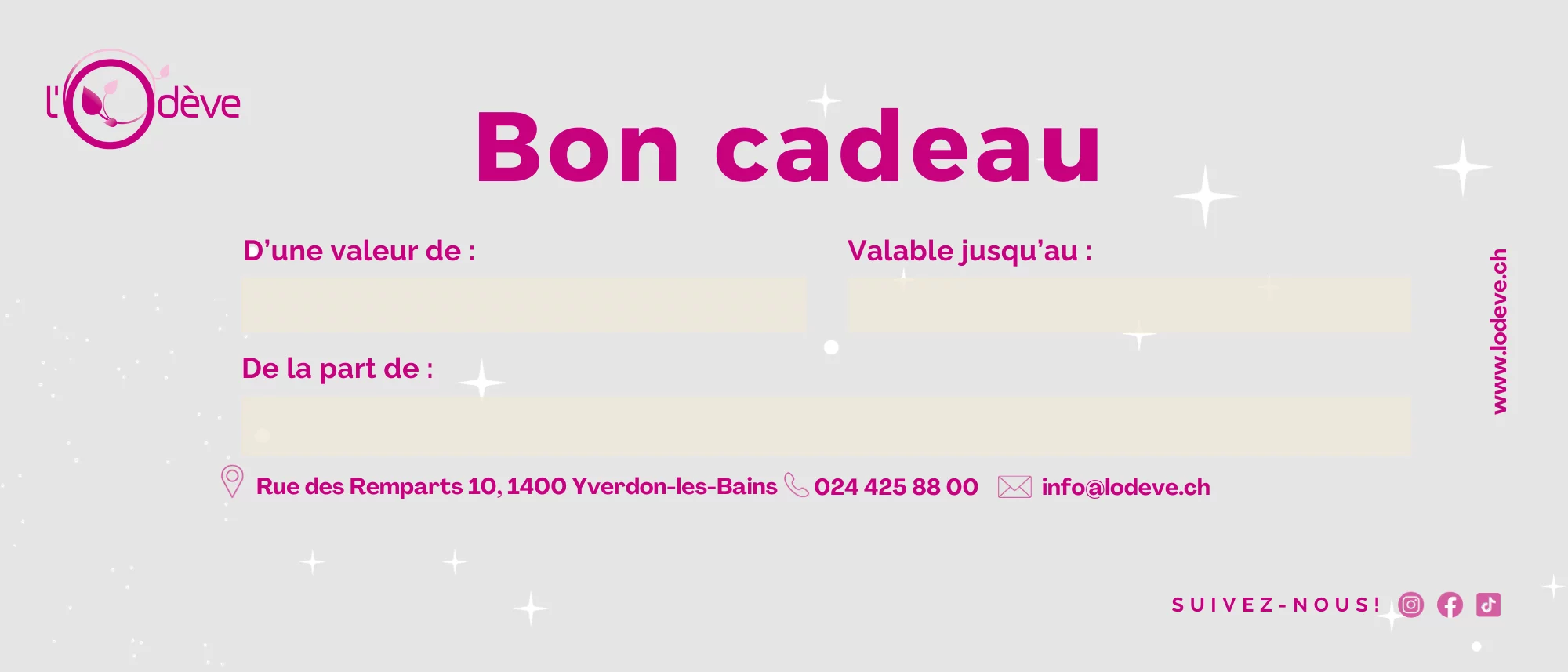 Bon cadeau Bon cadeau de l'institut L'Odève.